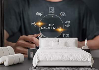 Risk management concept. Risk control and management strategies for risky businesses. assess, control, review, identify. Person with risk analysis in business decisions. Wall mural