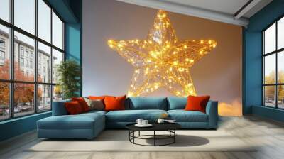 Glowing decorative star with lights, isolated on white background. Wall mural