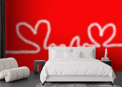 Sketch line Draw shape heart white color on red background, Valentine’s Day for copy text card, background Wall mural