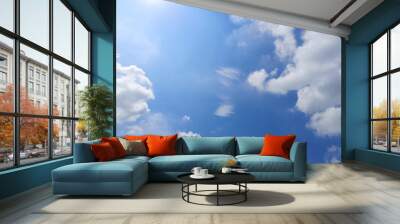 white clouds in the blue sky natural background beautiful nature environment space for write Wall mural