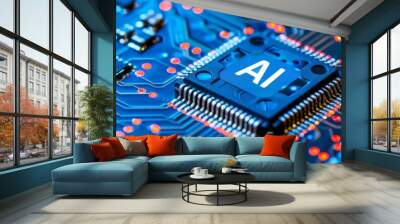 close-up of an AI CPU, the latest-generation artificial intelligence chip Wall mural