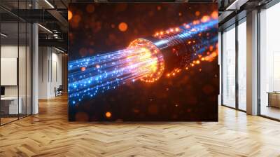 Fiber optics network cable lights abstract background.  Wall mural