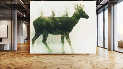 Nature Double Exposure effect of Goral walking and green jungle.  Wall mural