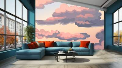 Beautiful sky landscape. Colorful clouds in cartoon style. Wall mural