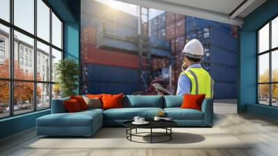 Foreman control loading Containers box Wall mural