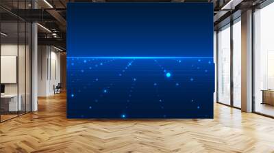 Futuristic Blue Glow Horizontal Line Technology Futuristic with Perspective Grid, Wireframe Dynamic Data Communication Transfer Concept Vector Background. Wall mural