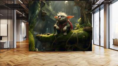 A mischievous goblin dwelling within the enchanting depths of a mystical forest made with Generative AI Wall mural