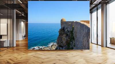 Rethymno, fortress of Fortezza. view from the wall to the sea and the road. stone cabin for soldiers Wall mural