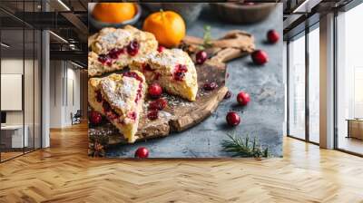 Delicious Cranberry Orange Scones Arranged on Rustic Wooden Board for Breakfast Delight Wall mural