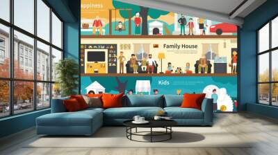 Happiness Family House Kids flat interior outdoor concept web Wall mural