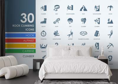 Set of rock climbing icons Wall mural