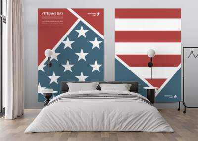 Set of Veterans Day brochure, poster templates in USA flag style. Beautiful design and layout Wall mural