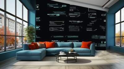 Callouts and titles in HUD style. Set futuristic user interface elements. Titles, technical elements, information windows and modern digital blocks with information Wall mural