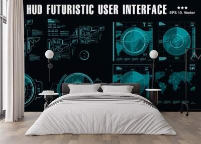 HUD elements mega set pack. Dashboard display virtual reality technology screen. Futuristic user interface. Wall mural