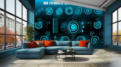 HUD futuristic blue user interface, dashboard display virtual reality technology screen, target Wall mural