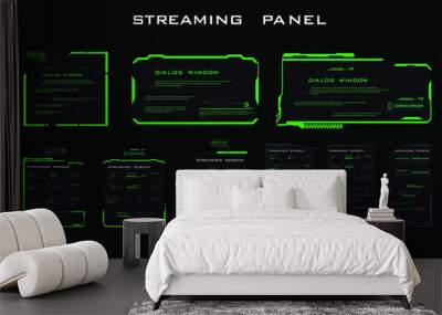 Set of modern dialog HUD interface elements. Green streaming bar. Information boards and blocks with a frame for online communication Wall mural