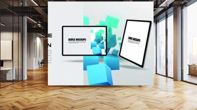 Tablet frame with blank screen, Realistic 3D tablet from three sides. Template for infographics or presentations. UI, UX design. Electronic digital devices Wall mural