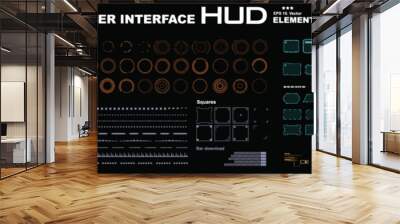 Vector collection of HUD elements for user interface. Creative futuristic set of complex elements. Radars, frames, arrows, indicators, lines and sights. Modern set of vector HUD elements Wall mural