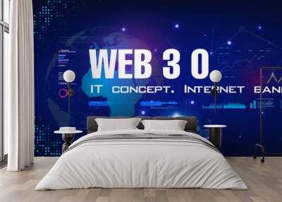 Web 3.0 Luxurious futuristic cyber background. Technological process information exchange using the next generation Internet. Unique internet network Internet 3.0 Communication of the future Wall mural