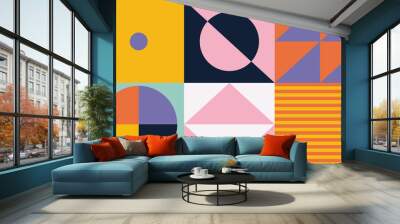 Mid-century abstract colorful pattern and simple geometric shapes flat vector illustration. Wall mural