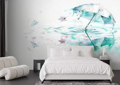 an umbrella with leaves Wall mural