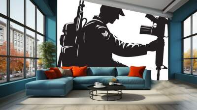 Illustration of USA soldier Silhouette Vectors. Wall mural