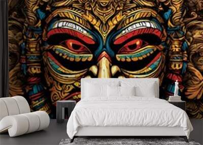 A traditional art of face mask, ofter worshiped as rural  demigod  Wall mural