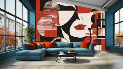 Abstract woman portrait with abstract geometric elements. Contemporary art collage. Wall mural