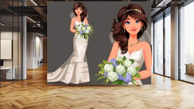 Beautiful bride holding bouquet Wall mural