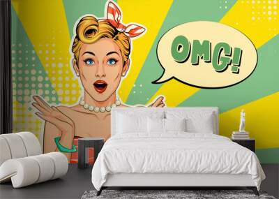 Beautiful pin up girl with excited expressions vector illustration in pop art style Wall mural