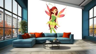 Butterfly Fairy with long hairs standing pose vector Wall mural