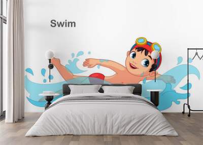 Little Boy Swimming Vector Illustration Wall mural