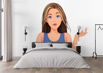 Vector illustration of beautiful teenage girl with different facial expression 9 Wall mural