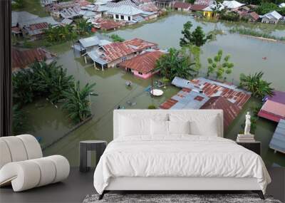 Aerial view of flooded area in Tualango village, Gorontalo, Indonesia Wall mural