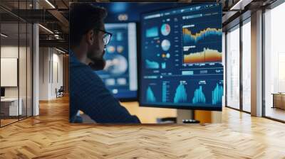 Businessman analyzing stock market data on computer screen. Business and finance concept. Wall mural