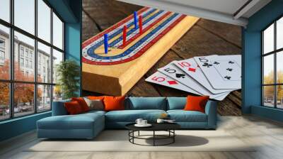 Old Cribbage Board and Playing Cards Wall mural