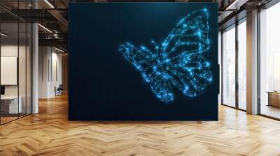 Starry butterfly. Stylized insect on blue background. Neon starlight in the universe. Silhouette of animal, holographic style. Wall mural