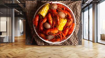 A Crawfish Boil with Corn on the Cob and Potatoes Wall mural