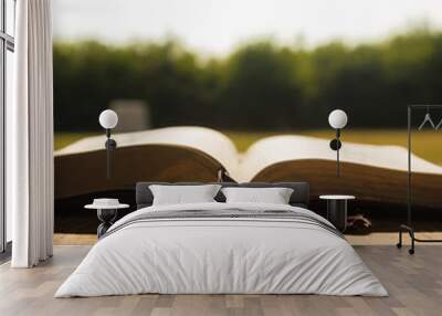 Bible on a Wooden Table in the Sunlight Wall mural