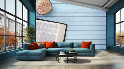 Bible on a Wooden Table Set out for a Personal Bible Study Wall mural