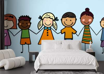 Children from All Over the World Holding Hands in a Line Wall mural