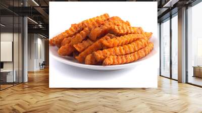 Crinkle Sweet Potatoe Fries on a White Background Wall mural