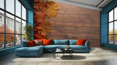 Fall Themed Background on a Wooden Surface Wall mural