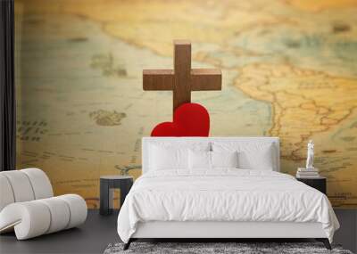 For God so loved the world - A Cross on a rustic world map Wall mural