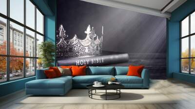 Holy Bible and a Kings Crown on a Dark Moody Background Wall mural