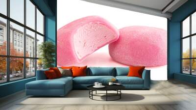 Pink Mochi Ice Cream on a White Background Wall mural