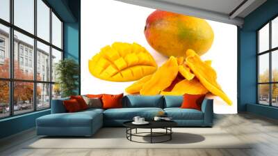 Yellow Dehydrated Mango Strips Isolated on a White Background Wall mural