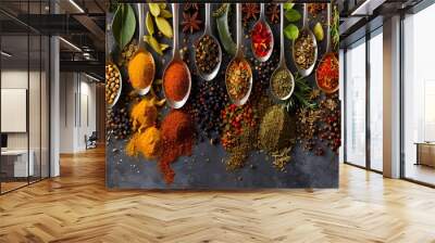 Spoons with Colorful Spices for Food Enthusiasts Wall mural