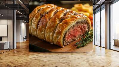 A Beef Wellington with Flaky Pastry and Thyme Garnish Wall mural