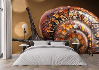 A Close-Up View of a Snail with a Strikingly Patterned Shell Wall mural